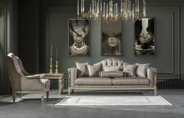 Modern Chesterfield Luxury Furniture – 3 pieces. Set with armchair and side table