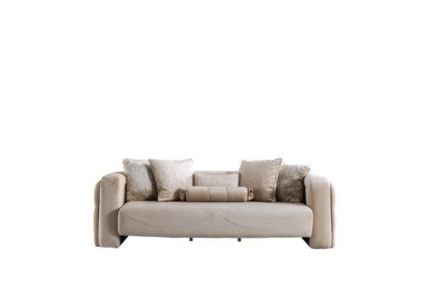 Sofa 3 Seat Beige Furniture Living room Chesterfield Upholstery Fabric Luxury new