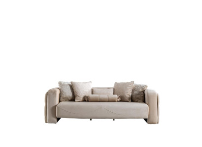 Sofa 3 Seat Beige Furniture Living room Chesterfield Upholstery Fabric Luxury new