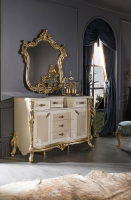 Bedroom Set Beige Chest of drawers Elegant Mirror Modern Luxury Design new 2-piece.