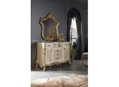 Bedroom Set Beige Chest of drawers Elegant Mirror Modern Luxury Design new 2-piece.