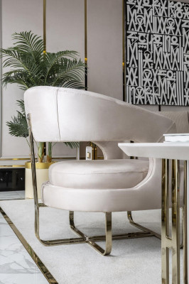 Living room Set Beige 2x Armchair White Side table Elegant Furniture new