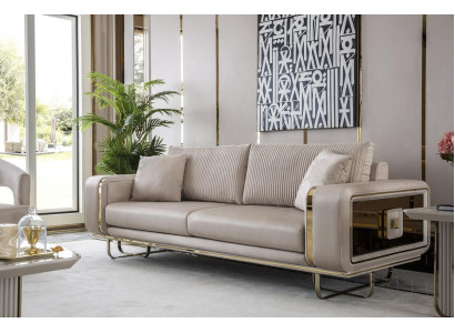 Sofa 3 Seat Beige Living room Design Style Furniture Modern Sofas Elegant