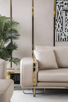 Sofa 3 Seat Beige Living room Design Style Furniture Modern Sofas Elegant