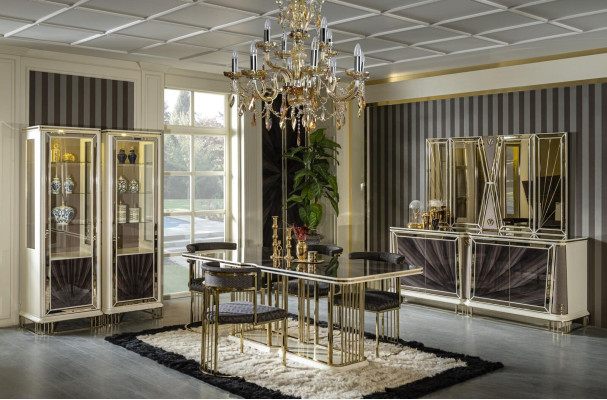 Display case Beige Dining room Wardrobe Shelf Modern Style Elegant Furniture Metal new