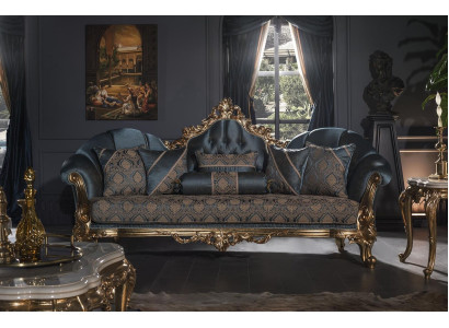 Sofa 3 Seater Blue Upholstered Sofa Living room Elegant Design Classic Luxury new