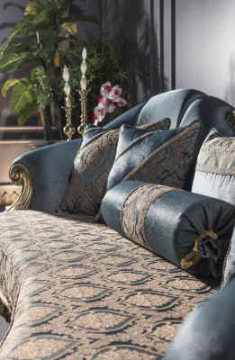 Living room Set Blue Sofa set Armchair 2x Side table Coffee table 5pcs.