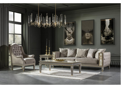 Living room Set Gray Sofa set Modern Coffee table Armchair Side table 4pcs.