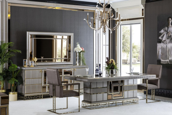 Dining room set gray wood dining table beautiful 4x chairs modern elegant design 5 pieces.