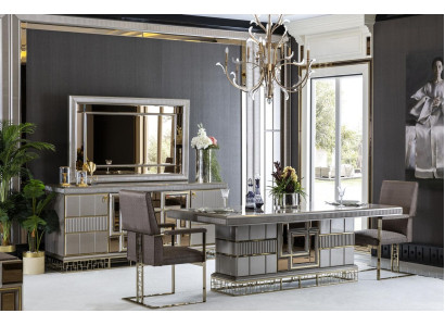 Dining room set gray wood dining table beautiful 4x chairs modern elegant design 5 pieces.