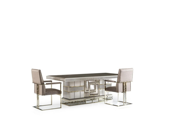 Dining room set gray wood dining table beautiful 4x chairs modern elegant design 5 pieces.