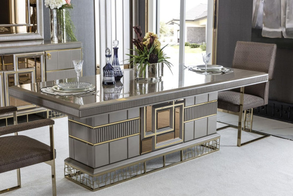 Dining room set gray wood dining table beautiful 4x chairs modern elegant design 5 pieces.