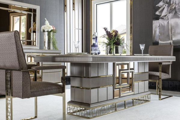 Dining room set gray wood dining table beautiful 4x chairs modern elegant design 5 pieces.