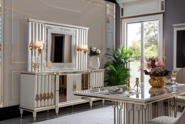 Dining room set white dining table beautiful 4x chairs modern elegant design new 5 pieces.