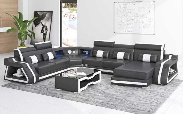 Big Corner sofa Living landscape XXL Sofa U-shape Leather sofa Black Sofas