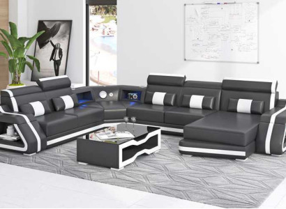 Big Corner sofa Living landscape XXL Sofa U-shape Leather sofa Black Sofas