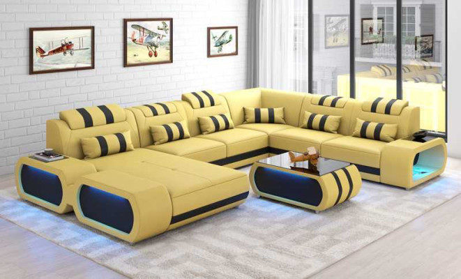 Modern XXL Sofa U-shape Big Corner sofa Leather sofa Black Imitation leather