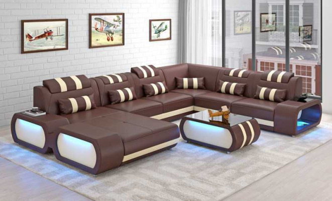 Modern XXL Sofa U-shape Big Corner sofa Leather sofa Black Imitation leather