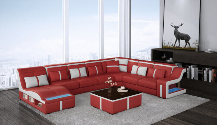 Design Corner sofa U-shape Illuminated Couch Leather Textile Sofa new Living landscape LED