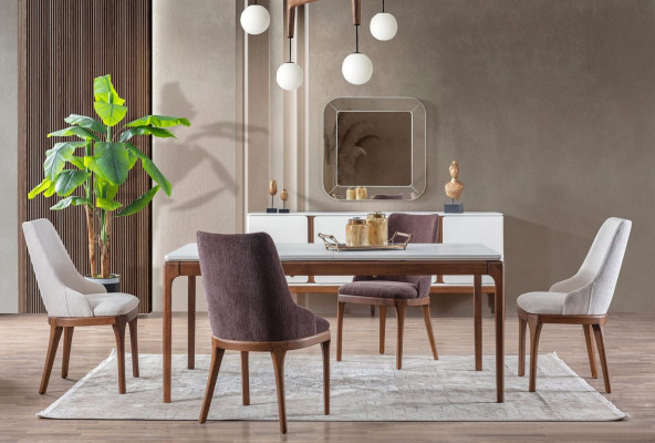 Luxury Dining room Set Dining table 4x Chairs Sideboard Mirror 7 pcs Modern