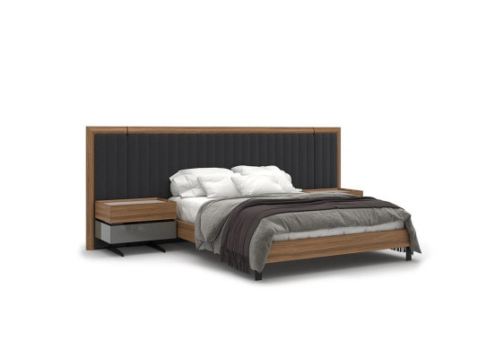 Bedroom Set 3pcs Double Bed Modern 2x Bedside tables Wood Design Complete