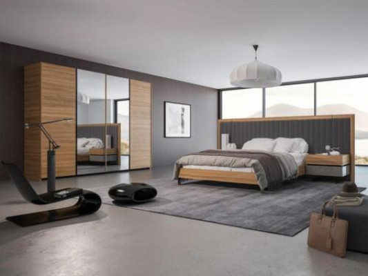 Bedroom Set 3pcs Double Bed Modern 2x Bedside tables Wood Design Complete