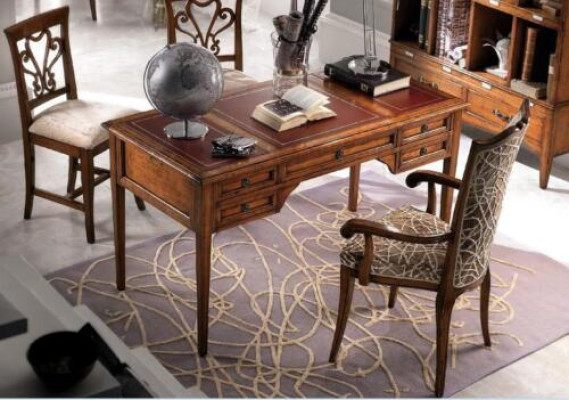 Desk and Chair from Wood with Armrests Bookshelf Office furniture Design 4pcs