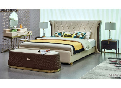 Set Bedroom Luxury Leather Beds Bed 2x Bedside tables Stool Double bed