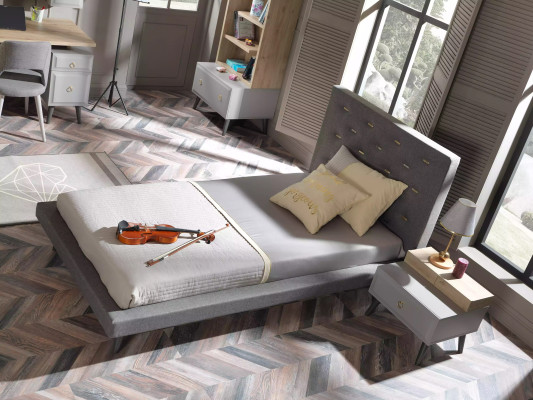 Bed 100 cm Bed frame e Bed frame Childrens bed Youth bed Fabric Gray