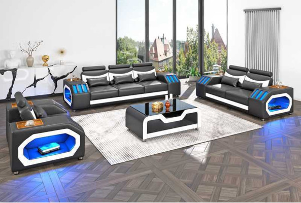 Sofa set Two-seater leather sofas Armchair three-seater 3-piece black set