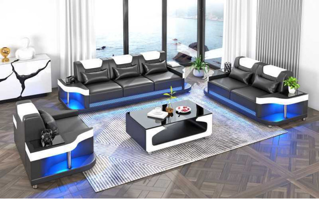 Couch set Sofa set Leather sofas Sofa Complete e 3-piece Black Set