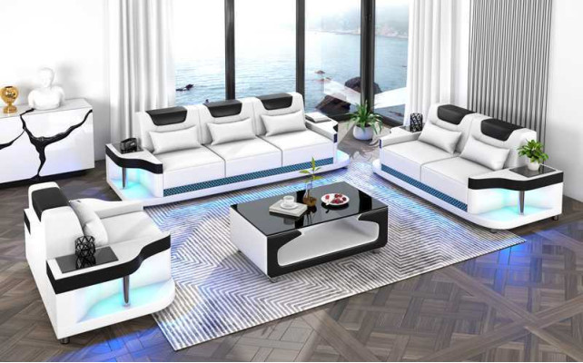 Couch set Sofa set Leather sofas Sofa Complete e 3-piece Black Set