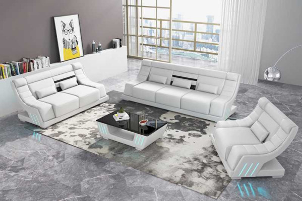 Sofa set Luxury Complete e Couch set White Imitation leather Sofa 321