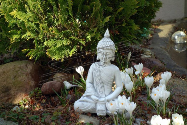 Decorative figure Buddha sculpture in stone effect. Large sculpture for garden