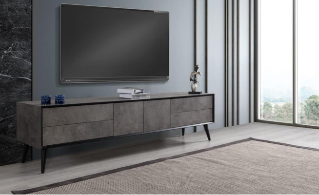 TV-cabinet Lowboard TV Stand Living room Gray Wood Sideboard Table Modern