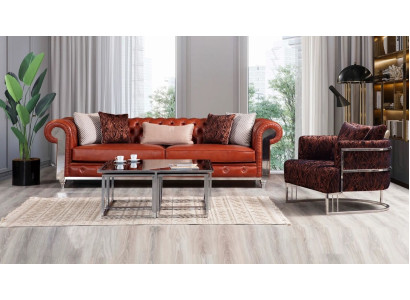 Chesterfield sofa set imitation leather three-seater brown sofa set couches
