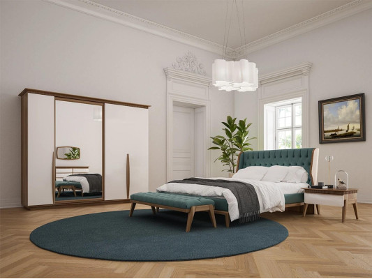 Complete Bedroom Bed 2x Bedside tables Modern Wardrobe Stool new