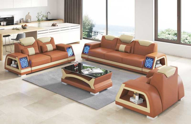 Complete e couch set sofa set leather sofas sofa 3-piece sofas brown
