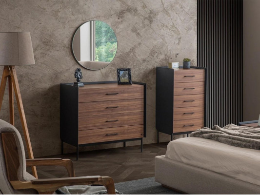 Modern Bedroom Design Complete 3pcs 2x Chest of drawers Round Mirror