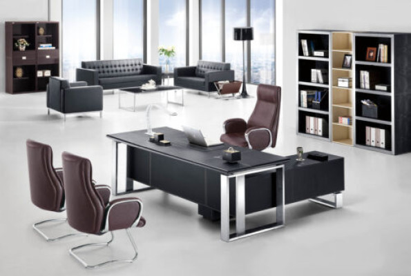 Modern office set designer furniture desk shelves filing cabinet 2 pieces.