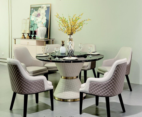 Round Dining table Round Table Living room Kitchen 130cm Luxury Leather