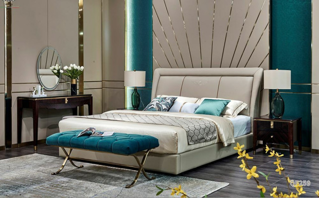 Bedroom Bed 2x Bedside table Stool Complete e Sets Leather Furniture