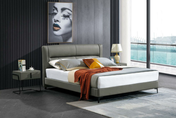 Bedroom Leather Bed Complete's Bed 3 pcs. Suite Hotel Sets Bedside Tables.