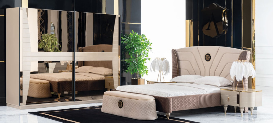Luxury Set Bedroom Bed Bedside table Chest of drawers Stool Group Suite new 5-piece.