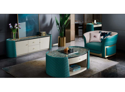 Coffee table base cabinet Wood Leather Turkis Modern new 2 pcs. Design Furniture