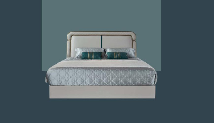 Bed Bedroom Beige Double bed Leather Bed Modern Design Furniture Wood