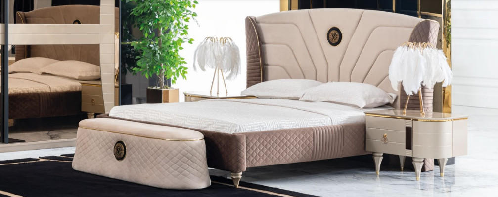 Luxury Set Bedroom Bed Bedside table Chest of drawers Stool Group Suite new 5-piece.