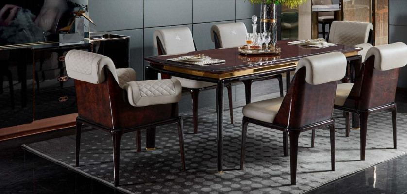 Chairs Dining room Modern Design Furniture Wood Luxury Beige 4x Leaning Chairs Dining Chair