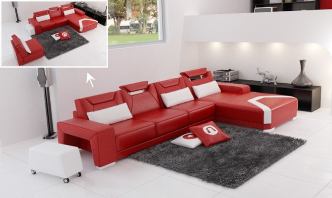 Designer Sofa Couch Corner sofa with Stool Upholstery Suite Living landscape L-shape