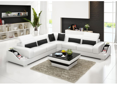 Corner sofa Leather Sofa Couch Upholstery Corner Living landscape Seat Suite L-shape